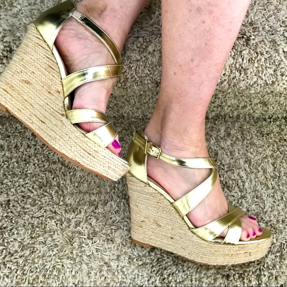 Boston Proper Gold Wedge Sandal with Rope Size 6 NWOT